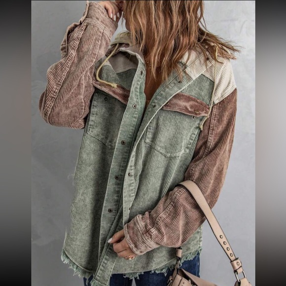Cozy Corduroy Hoodie Jacket Shacket Button Down Shirt - Picture 6 of 16